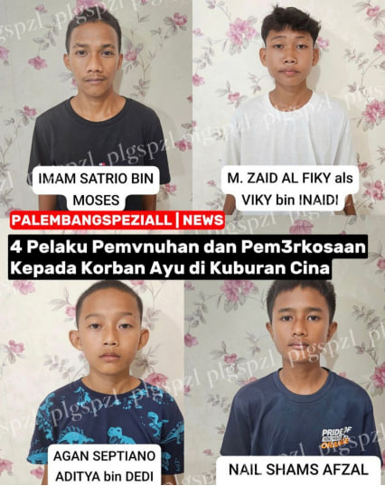 4 terduga pelaku pembunuhan dan pemerkosaan Ayu Andriani di kuburan Cina Palemban